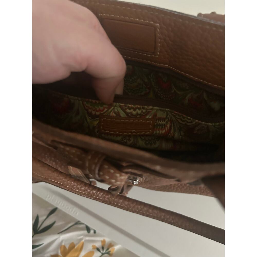 Dooney & Bourke Brown Leather Tote Bag with Tassel Detail Used - Picture 4 of 5